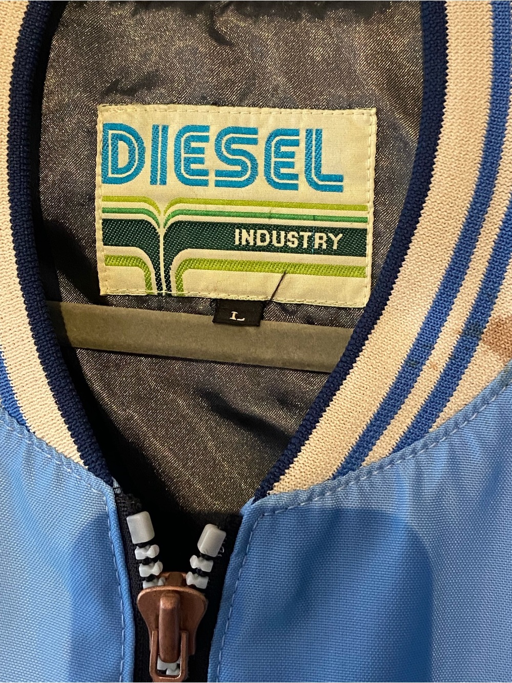 Vintage Diesel Men's Light Blue Bomber racing Jacket L EUC - Picture 2 of 11